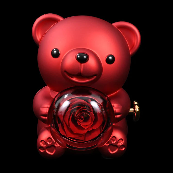 Eternal Rose Bear with Engraved Heart Necklace